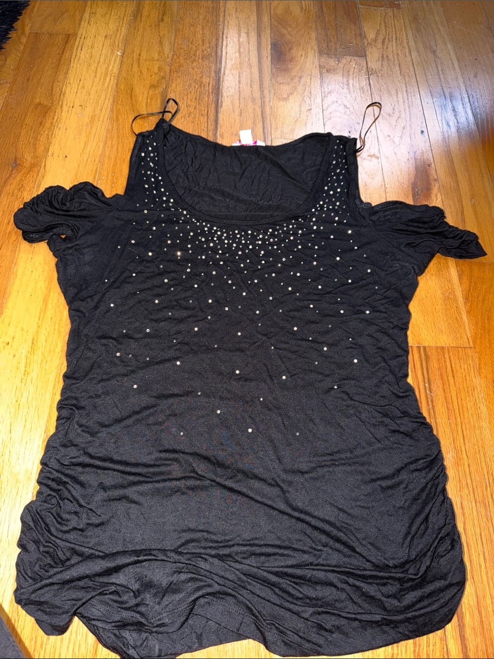 Candie's Black Studded Cold-Shoulder Scoop Neck Top